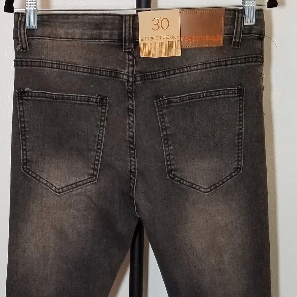 STREET JEANS Mens 30X32 Distressed Skinny Fit Black/Brown Wash Retro Street NWT